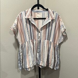 Lucky Brand White and Pink Boxy Blouse